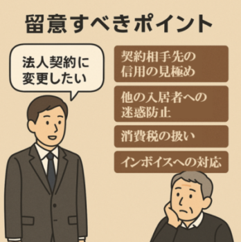 現入居者・新規入居者が法人契約を希望したときに押さえるべき４点