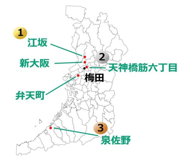 大阪府の駅ランキング地図