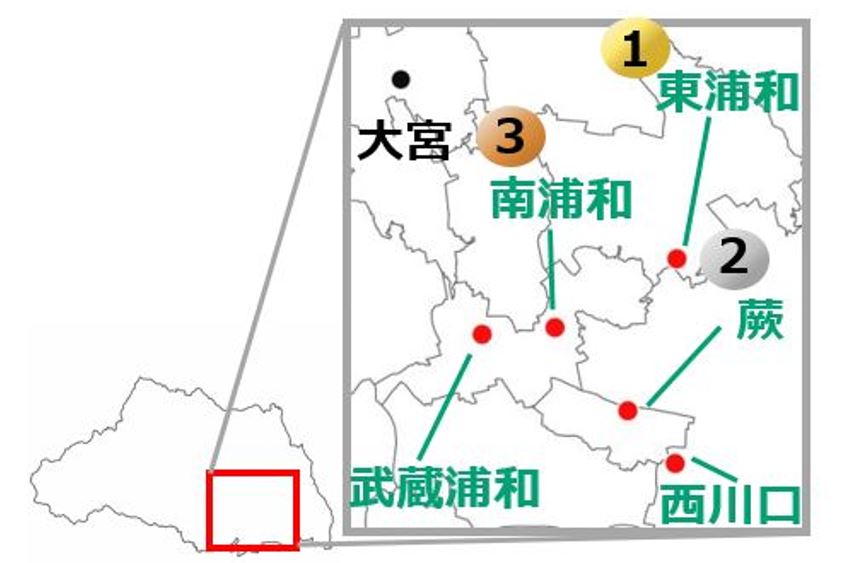 埼玉県の駅ランキング2人暮らし~ファミリー地図